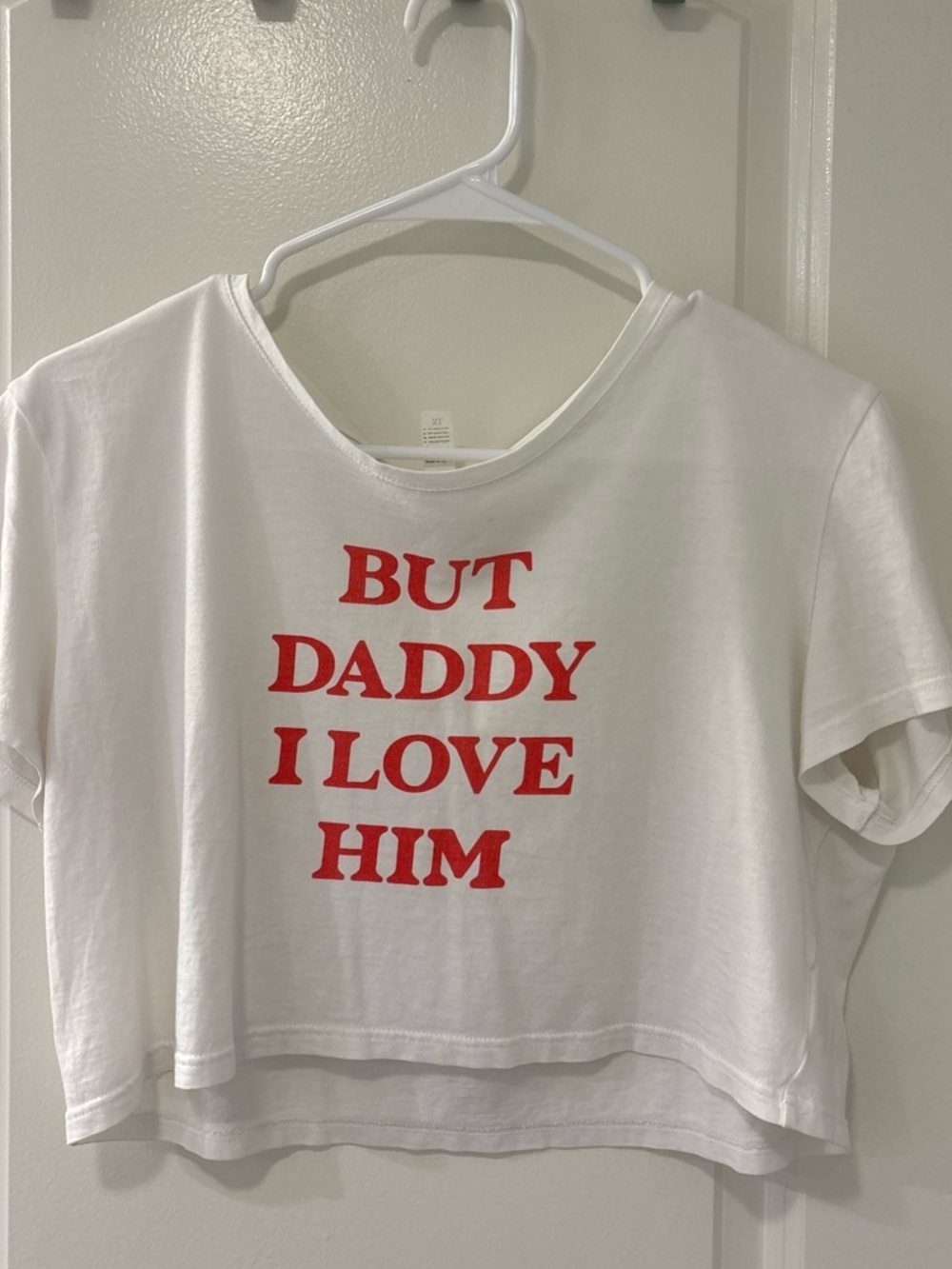 White Short Sleeve Kids Tee with Red Slogan